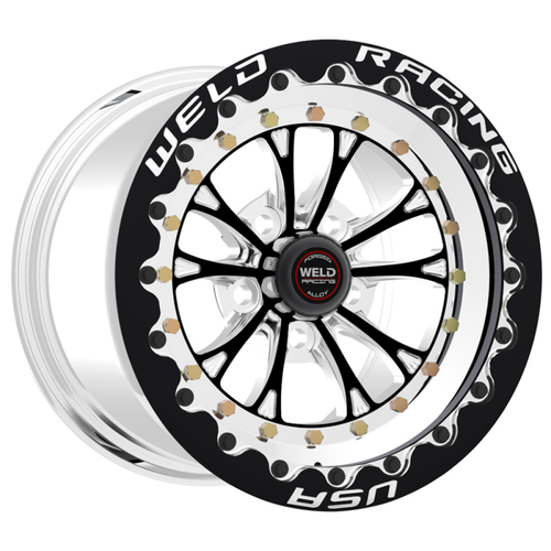WELD Racing Vitesse 15x10 Black Center - Polished Shell Black Single Beadlock MT Drag Wheel - 794B510276F