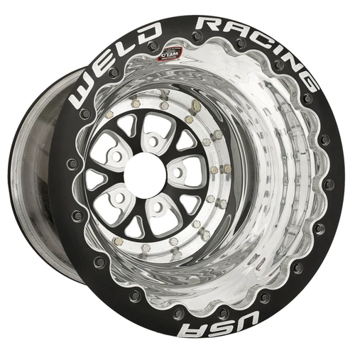WELD Racing V-Series 15x11 Black Center - Polished Shell Black Double Beadlock MT Drag Wheel - 84B-511278MB