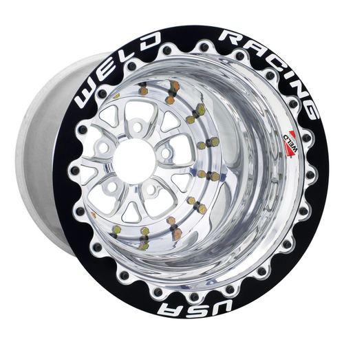 WELD Racing V-Series 15x10 Polished Center - Polished Shell Black Single Beadlock MT Drag Wheel - 84P510208F