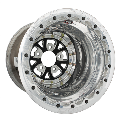 WELD Racing V-Series 16x16 Black Center - Polished Shell Polished Double Beadlock Drag Wheel - 84B-616418UP