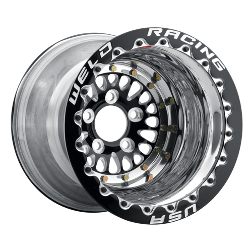 WELD Racing RPM 15x10 Black Center - Polished Shell Black Single Beadlock MT Drag Wheel - 85B510208F