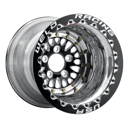 WELD Racing RPM 15x10 Black Center - Polished Shell Black Single Beadlock MT Drag Wheel - 85B510278F