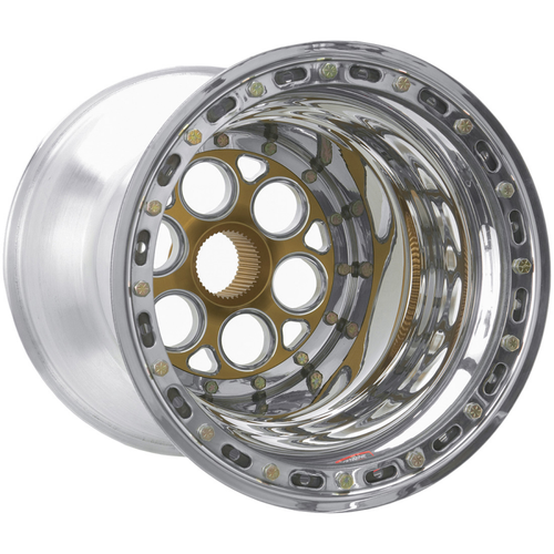 WELD Racing Magnum Sprint 15x15 Gold Center - Polished Shell Polished Inner Beadlock Sprint Car Wheel - 735-51534