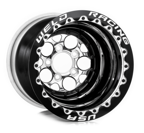 WELD Racing Magnum 16x16 Polished Center - Black Shell Black Double Beadlock Drag Wheel - 86P-616B418UB