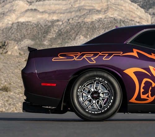 Dodge Challenger Hellcat with Weld Laguna Gloss Black Drag Wheels, 20x9 Fronts and 18x10 Beadlock Rears.