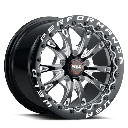 WELD Belmont Beadlock Drag Gloss Black Wheel with Milled Spokes 15x10 | 5x114.3 BC (5x4.5) | +48 Offset | 7.39 Backspacing - S908B0067P48 for Shelby GT500 2007-2014, Mustang S197 V6 / GT 2005-2014, Mustang S550 GT / V6 / EcoBoost 2015-2023, Supra MK4 1993-2002