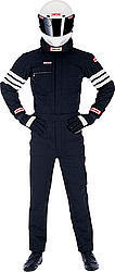 Simpson Safety Simpson Suit Double Nomex BK MD Gabardine Driving Suit - 1-Piece - SFI 3.2A/5 - Double Layer - Nomex - Stripes Black and White product photo
