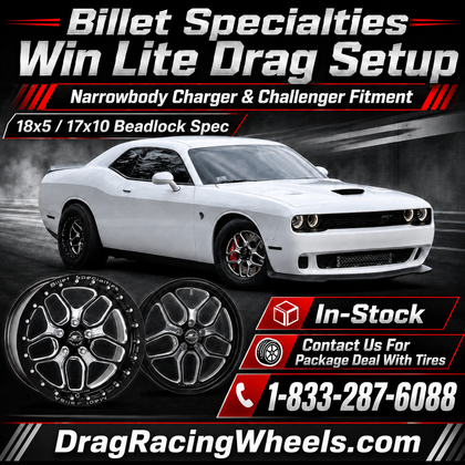 Ready to Ship: Billet Specialties Win Lite 18x5 Fronts & 17x10 Beadlock Rears for Charger and Challenger Standard Body.