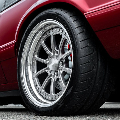 CCW CZ10 Forged Wheels – Brushed Tinted with Polished Lip & ARP Hardware for Ruby Red Foxbody Mustang Notchback (1979–1993)