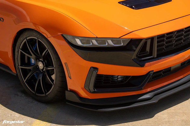 Forgestar CF5V 20×9.5 Satin Black Wheels on 2024+ Orange Coyote Mustang S650 — Bold Style Meets Power.