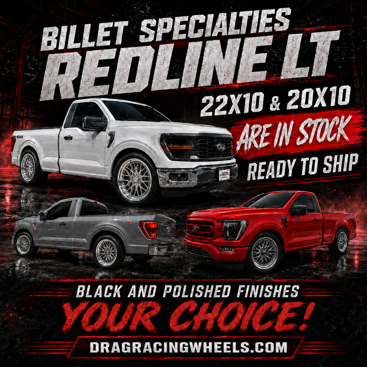 Billet Specialties Redline LT F-150 Wheels In Stock | 20x10 & 22x10 Black and Polished Wheels Ready to Ship!
