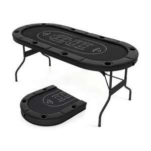 72 Inch Foldable Poker Table for 8 Players Portable Oval Card Board Game Table-Black - Color: Black D681-NP11878DK