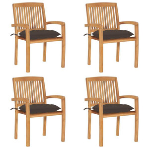 Stacking Patio Chairs with Cushions 4 pcs Solid Teak Wood A949-3073263