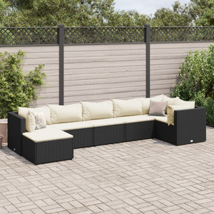 Patio Lounge Set Black with Cream White Cushions A949-3308224