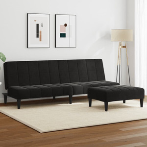 2-Seater Sofa Bed with Footstool Black Velvet A949-3258130