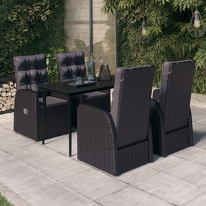Garden Dining Set Black PE rattan, powder-coated steel, glass A949-3099493