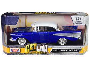 1957 Chevrolet Bel Air Lowrider Candy Blue with White Top "Get Low" Series 1/24 Diecast Model Car b F977-79030bl