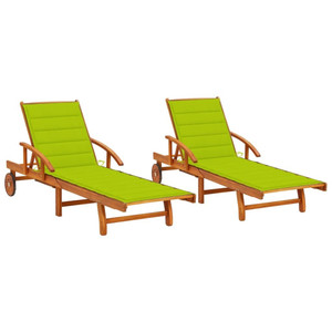 Sun Lounger Solid Acacia with Bright Green Cushion A949-3077341