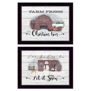 Set Of Two Farm Christmas Black Framed Print Wall Art N270-407078