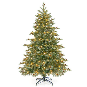 6/7/8 Feet Christmas Tree with Warm White LED Lights and Pine Cones-6 ft - Color: Green - Size: 6 ft D681-CM24824US