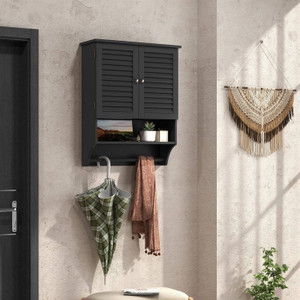 Black Wall-Mounted Bathroom Medicine Cabinet with Louver Doors and Towel Bar Q280-BKGWMCSL691745823