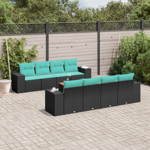 9 Piece Patio Sofa Set with Cushions Black Poly Rattan A949-3225364
