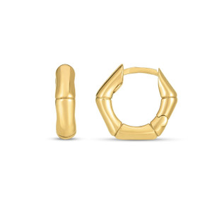 14k Yellow Gold Bamboo Huggie Hoops P150-67800
