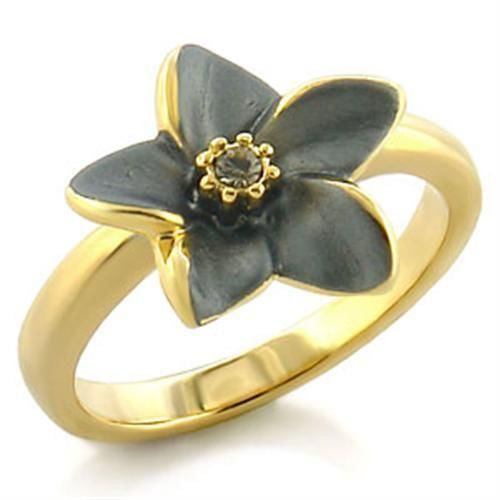 LO520 - Gold White Metal Ring with Top Grade Crystal  in Black Diamond A874-LO520