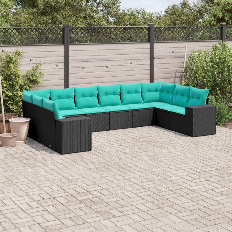 10 Piece Garden Sofa Set with Cushions Black Poly Rattan A949-3223066