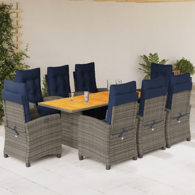 Garden Dining Set Grey Poly Rattan 9 Piece Set A949-3212945