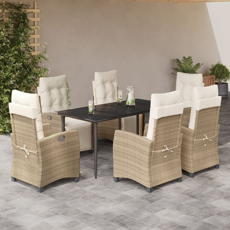 Garden Dining Set Beige Poly Rattan 7 Piece Set Durable A949-3213006
