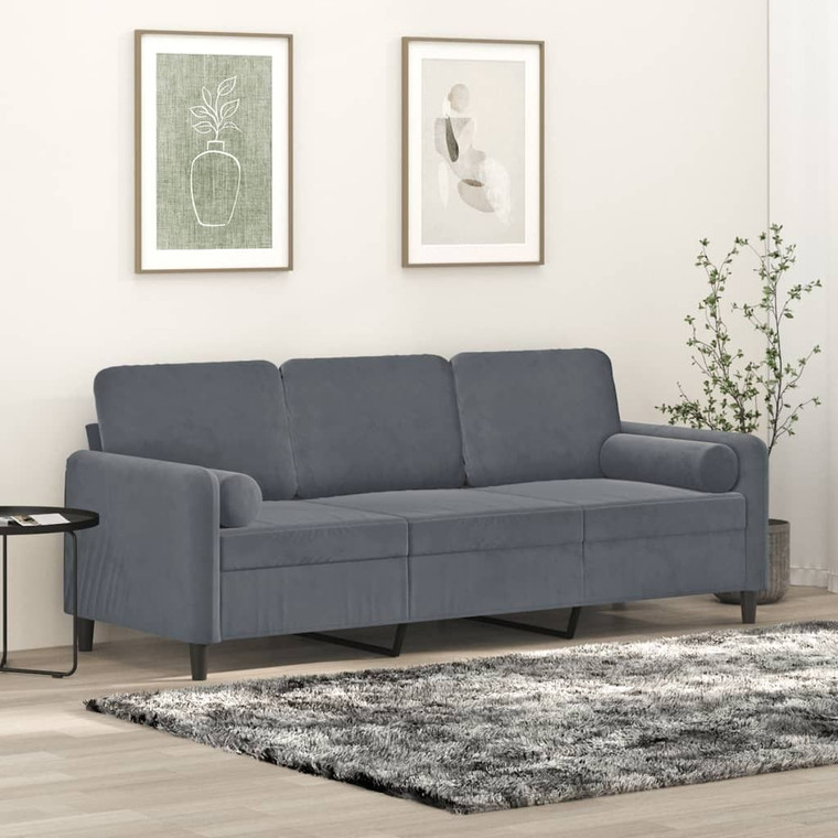 3-seater Sofa Dark Grey Velvet (100% polyester), metal, textilene A949-3200892