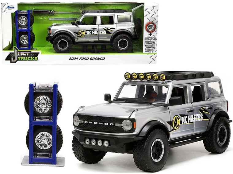 2021 Ford Bronco Gray Metallic "KC HiLiTES" with Extra Wheels "Just Trucks" Series 1/24 Diecast Mod F977-33852