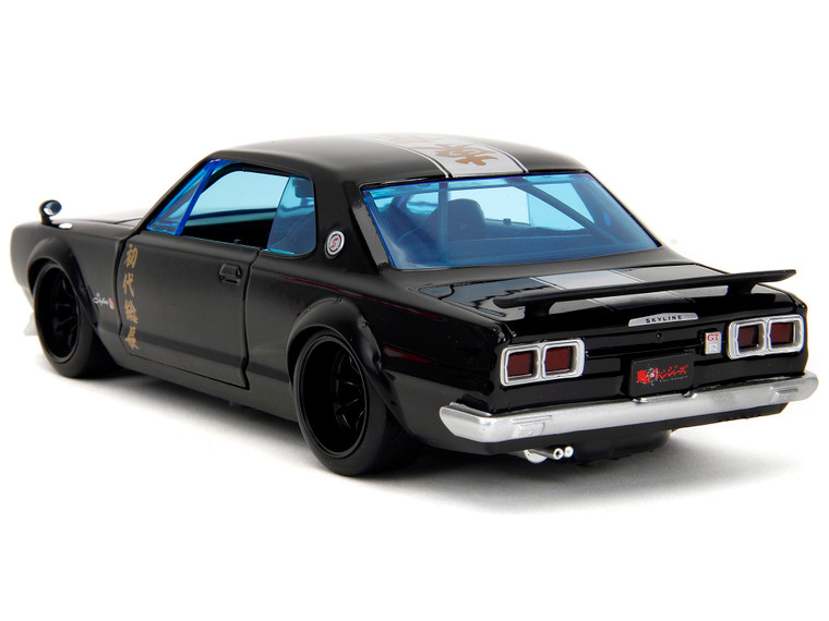 1971 Nissan Skyline GT-R RHD (Right Hand Drive) Black with Silver Stripe and Mikey Diecast Figure " F977-34698