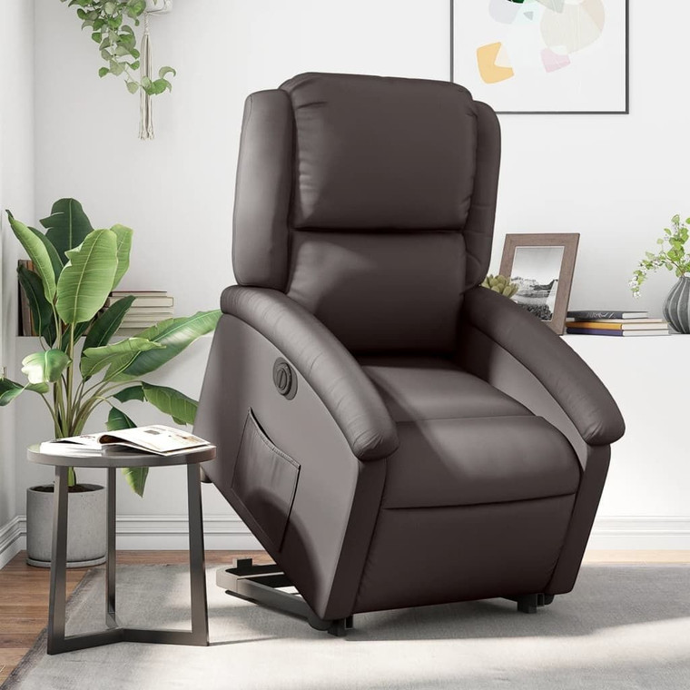 Electric Stand up Recliner Chair Dark Brown Real Leather A949-3205945