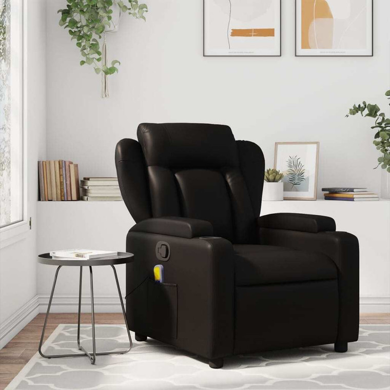 Massage Recliner Chair Black Faux Leather, Metal, Plywood A949-3206020