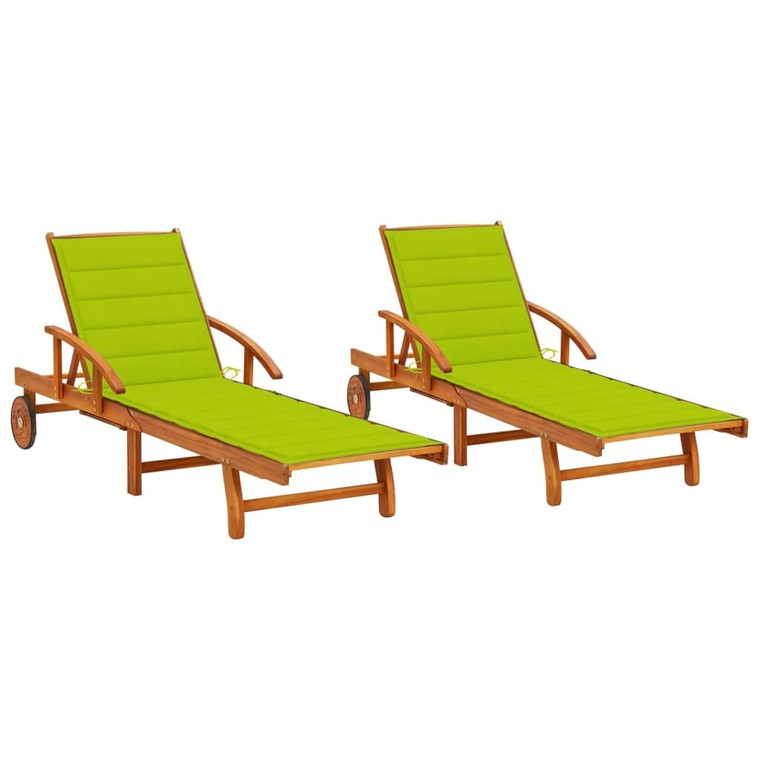 Sun Lounger Solid Acacia with Bright Green Cushion A949-3077341