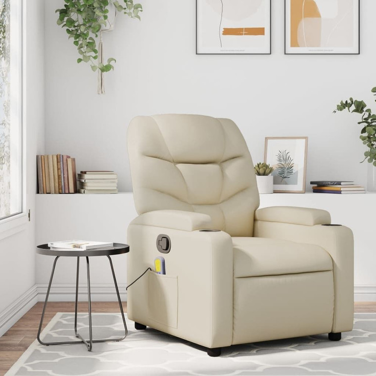 Massage Recliner Chair Cream Faux leather, Metal, Plywood Medium A949-3206053