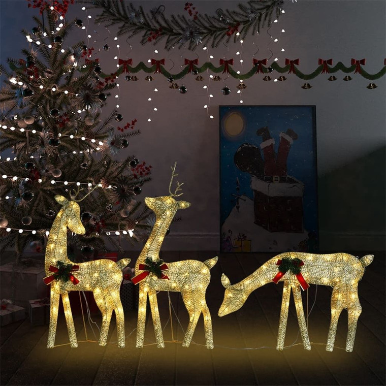 Christmas Reindeer Family Set of 3 Gold Fabric, steel Large A949-328503