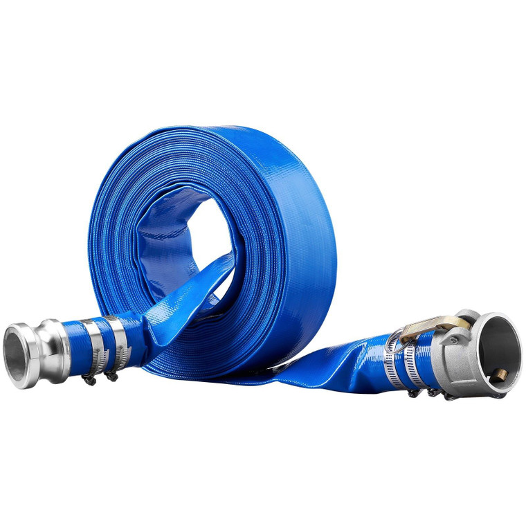 Pool Drain Hose, 2 inch by 50 ft, Durable PVC Material, Includes Aluminum Camlock C & E Connectors  E415-FCXRG250FTPVCM9TXV0