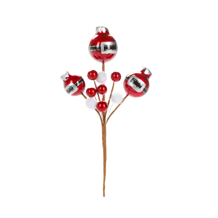 Christmas Floral Red Ornament Pick With Pom Poms 5 X 10 Inches N274-FC01364173