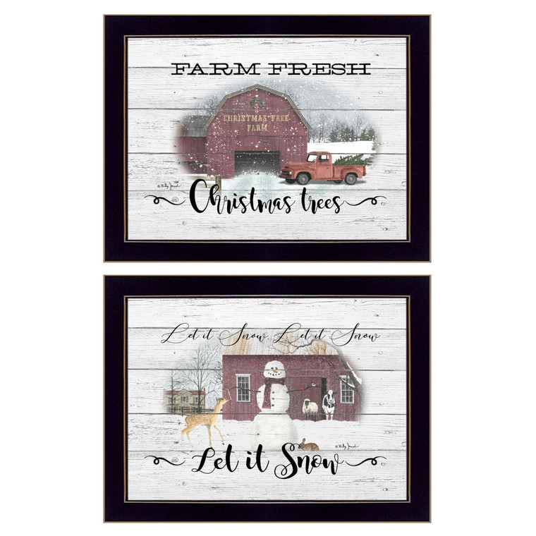 Set Of Two Farm Christmas Black Framed Print Wall Art N270-407078