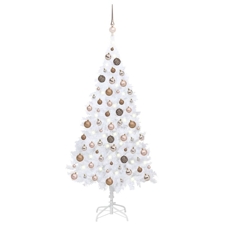  Artificial Pre-lit Christmas Tree with Ball Set White 59.1" PVC A949-3077626