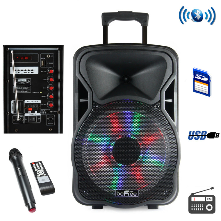 beFree Sound 12 Inch Bluetooth Rechargeable Party Speaker With Illuminatiing Lights D970-BFS-4400-RB