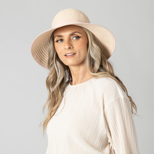 Feeling Pretty Paperbraid Bow Back Sun Hat by San Diego Hat Company in Blush.