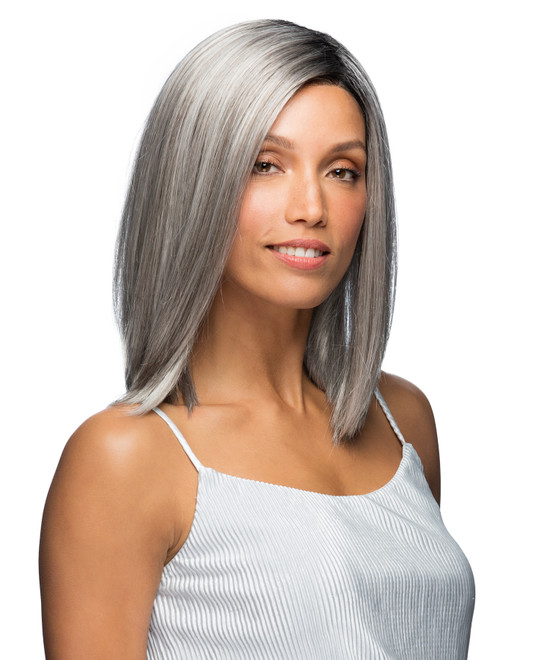 SUTTON by Estetica in CHROMERT1B | Gray and White with 25% Medium Brown Blend and Off-Black Roots