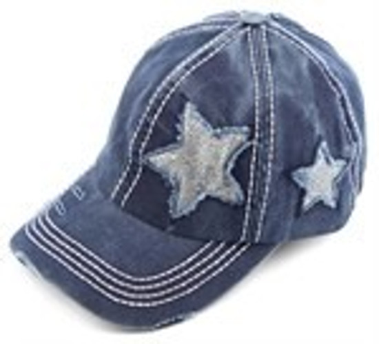 Silver Glitter Star Pony Cap