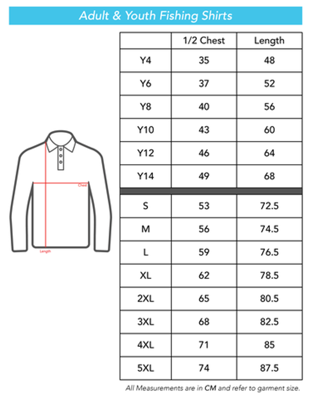 Fishing Jersey Size Chart  Fishing shirts, Size chart, Shirts