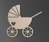 Baby Carriage with Heart Wooden Cutout | Wall Art | Home Decor