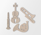 Wooden Musical Instrument Group (4 Instruments) - Cutout